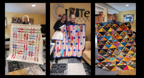 a collage of women holding quilts (3)